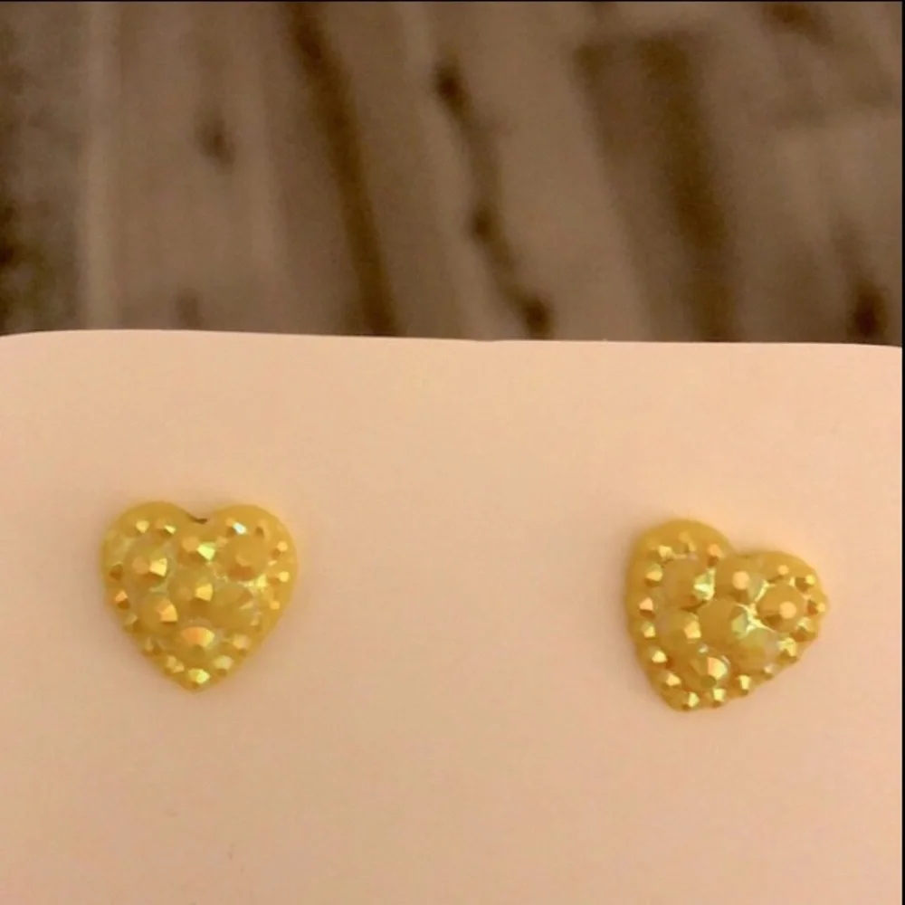 Iridescent Yellow Druzy Heart Earrings